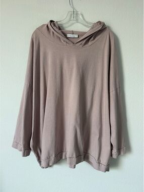 Bryn Walker Mauve Pink Oversized Long Sleeve Hooded Lagenlook Tunic Size 2X